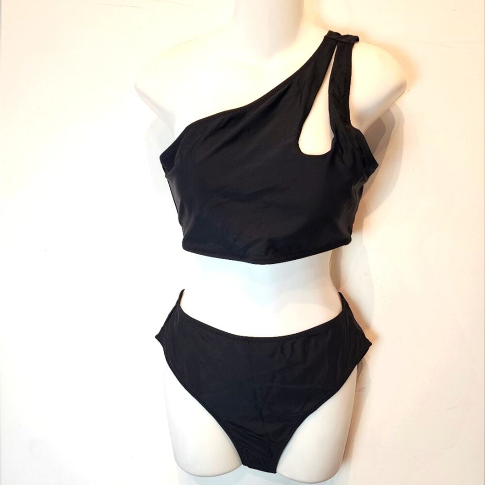 New One Shoulder Black Swimsuit‎ High Waisted Bathing Suit 777 Juniors Size L